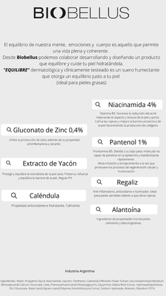 Suero Facial Niacinamida Equilibre Zinc Piel Grasa Biobellus - comprar online