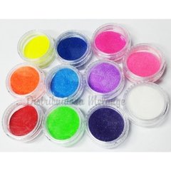 Deco uñas polvo arena azucar de colores en pote caja x 12 unid - Distribuidora Melange