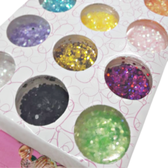 Deco uñas cola de sirena colores en pote caja x 12 unid - Distribuidora Melange