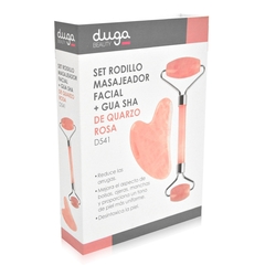 SET DUGA RODILLO + GUA SHA DE QUARZO ROSA D541 - tienda online