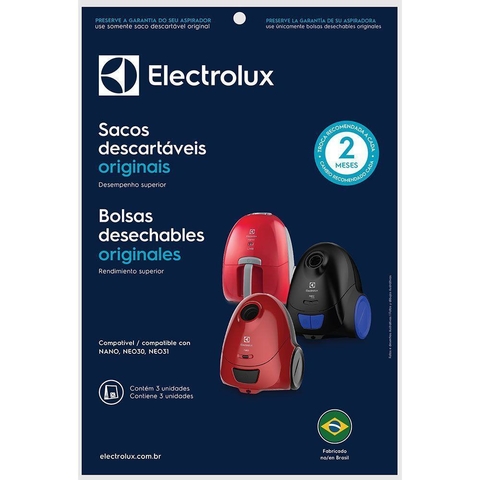 KIT 3 SACOS DESCARTÁVEIS SBENA ASPIRADOR DE PÓ ELECTROLUX ORIGINAL