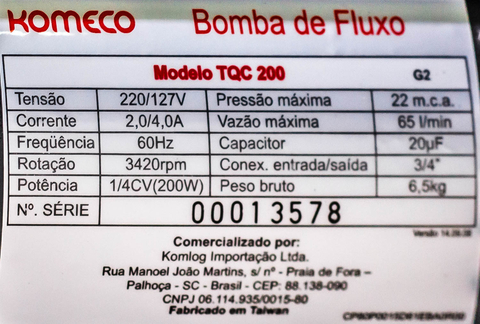 BOMBA DE FLUXO PRESSURIZADORA KOMECO TQC 200 G2 BIVOLT na internet