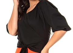 Blusa Tricoline com Amaração Hapuk - Preto - comprar online