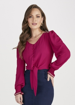 Blusa Plano Orquídea com Botões Encapados