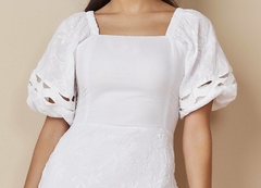 Vestido Mídi Evasê Tricoline com Laise Branco - comprar online