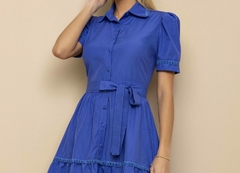 Vestido Godê Tricoline Rosa Com Faixa Azul - comprar online