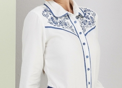 Camisa Viscose Off White Com Detalhe Em Bordado Industrial - comprar online