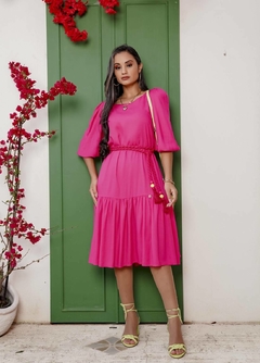 Vestido Viscose com Cinto Maria Moura Pink