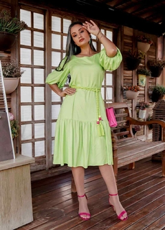 Vestido Viscose com Cinto Maria Moura Verde