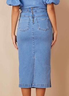 Saia Mídi Reta Jeans Com Aberturas Laterais Titanium Jeans - comprar online