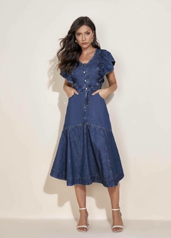 VESTIDO JEANS COM RECORTES