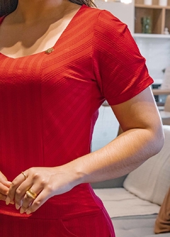 Vestido Malha Canelada Trabalhado - Vermelho - loja online