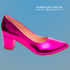 Sapato Scarpin Salto Bloco Grosso Baixo Arrasadora Tamanho Grande 40 ao 43 Metalizado Pink