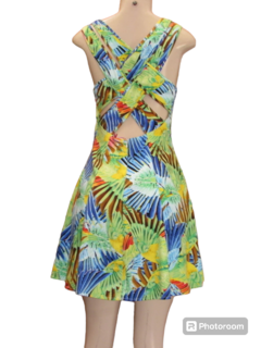 Vestido Floral Curto Costa Com Alças Cruzadas Moda Verão - comprar online