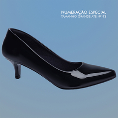 Sapato Scarpin Feminino Salto Fino Baixo Numeração Grande Até o 43 Verniz Preto