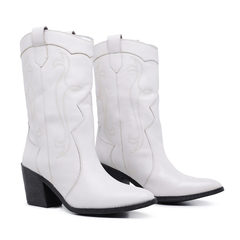 Bota Feminina Texana Western Off White Cano Alto