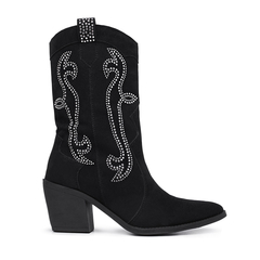 Bota Feminina Texana Western Em Couro Camurça Preto - comprar online