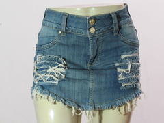 Short Saia Luapole Jeans Com Puídos Cós Médio Coleção Verão 2023 - comprar online