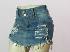 Short Saia Luapole Jeans Com Puídos Cós Médio Coleção Verão 2023