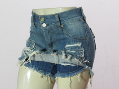 Short Saia Luapole Jeans Com Puídos Cós Médio Coleção Verão 2023 - netpizante