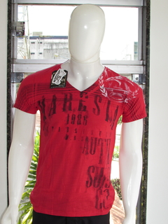 Camisa Maresia Masculino Adulto Gola v Silk Vermelho/Branco - netpizante