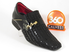 Sapato Calvest Social Masculino Preto Verniz Friso Dourado