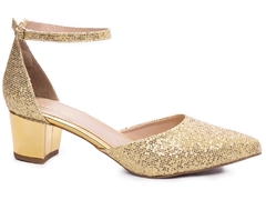 Imagem do Sapato Scarpin Arrasadora Salto Bloco Grosso Tamanho Grande 40 ao 43 Glitter Dourado