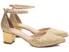 Sapato Scarpin Arrasadora Salto Bloco Grosso Tamanho Grande 40 ao 43 Glitter Dourado - comprar online