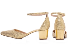 Sapato Scarpin Arrasadora Salto Bloco Grosso Tamanho Grande 40 ao 43 Glitter Dourado na internet