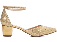 Sapato Scarpin Arrasadora Salto Bloco Grosso Tamanho Grande 40 ao 43 Glitter Dourado - netpizante