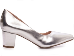 Sapato Scarpin Salto Bloco Grosso Baixo Arrasadora Tamanho Grande 40 ao 43 Metalizado Prata na internet