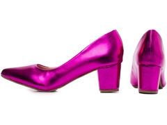 Sapato Scarpin Salto Bloco Grosso Baixo Arrasadora Tamanho Grande 40 ao 43 Metalizado Pink - netpizante