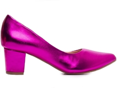 Sapato Scarpin Salto Bloco Grosso Baixo Arrasadora Tamanho Grande 40 ao 43 Metalizado Pink na internet