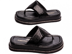 Sandália Plataforma Baixa Feminina Torricella Elegante Croco Preto