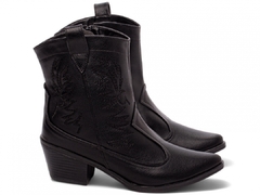 Imagem do Bota Feminina Texana Country Cano Baixo Preto Bordado