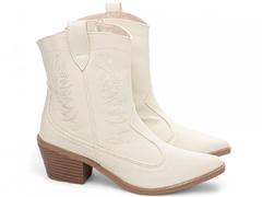 Imagem do Bota Feminina Texana Country Cano Baixo Off White Bordado