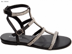 Sandália Feminina Rasteira Gladiadora Torricella Strass Preto - comprar online