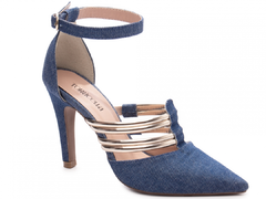 Sapato Scarpin 66082E Torricella Tecido Jeans Azul