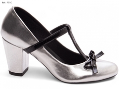 Sapato Feminino Boneca Mary Jane Metalizado Prata-Frete Grátis por Região