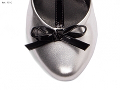 Imagem do Sapato Feminino Boneca Mary Jane Metalizado Prata-Frete Grátis por Região