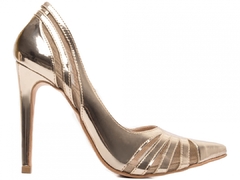 Sapato Scarpin Salto 12 Torricella Verniz Metalizado Specchio Ouro Light - netpizante