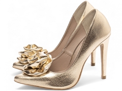 Sapato Scarpin Salto 12 Elegante Dourado-Nova Coleção - netpizante