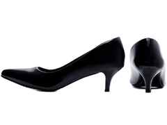 Sapato Scarpin Feminino Salto Fino Baixo Numeração Grande Até o 43 Verniz Preto - loja online