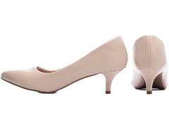 Sapato Scarpin Feminino Salto Fino Baixo Numeração Grande Até o 43 Verniz Bege - loja online