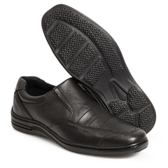Sapato Masculino Modelo Comfort Calce Fácil Forma Redonda Couro Legitimo