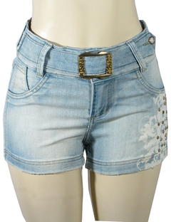 Short Result Jeans feminino 76429 Cós Alto Com Fivela