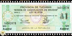 S2271b Argentina 1 Austral Argentino ND Decreto 307/3 FE Emissão Especial # Província de Tucumán - Obrigações de Cancelamento da Dívida - comprar online