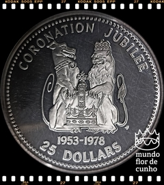 Km 54 Belize 25 Dollars 1978 FM XFC Proof Prata # 25° Aniversário da Coroação da Rainha Elizabeth II ©