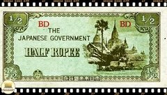 .P13b Burma 1/2 Rupee ND(1942) FE Ocupação Japonesa 2a. Guerra Mundial