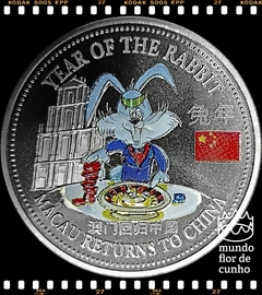 China Medalha Ano do Coelho Jogando na Roleta (1 Dollar de Troca) # 1999 XFC Proof Colorida ©